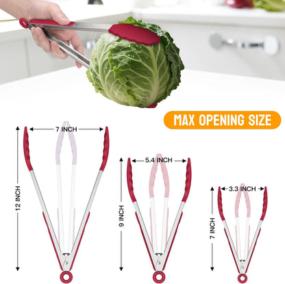Premium Stainless Steel Locking Kitchen Tongs with Silicon Tips, Set of 3-7", 9" and 12" (Gradient Blue)