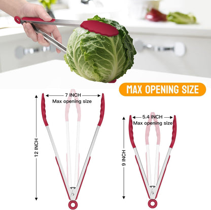Premium Stainless Steel Locking Kitchen Tongs with Silicon Tips, Set of 3-7", 9" and 12" (Gradient Blue)