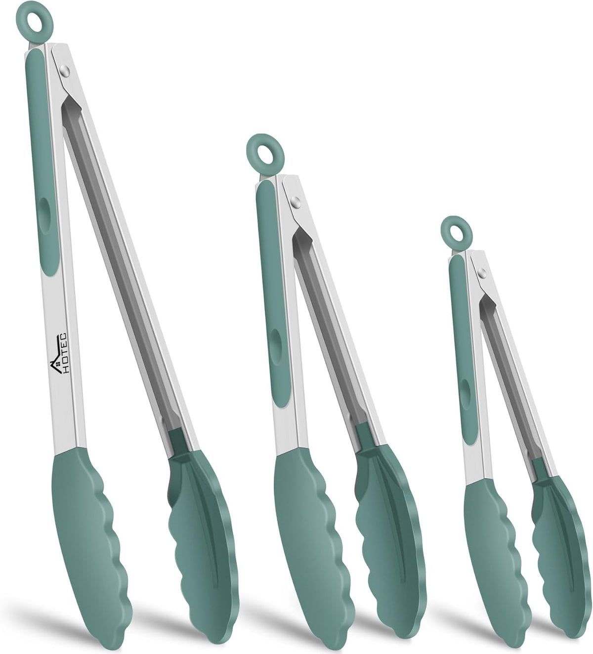 Premium Stainless Steel Locking Kitchen Tongs with Silicon Tips, Set of 3-7", 9" and 12" (Gradient Blue)