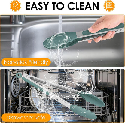 Premium Stainless Steel Locking Kitchen Tongs with Silicon Tips, Set of 3-7", 9" and 12" (Gradient Blue)