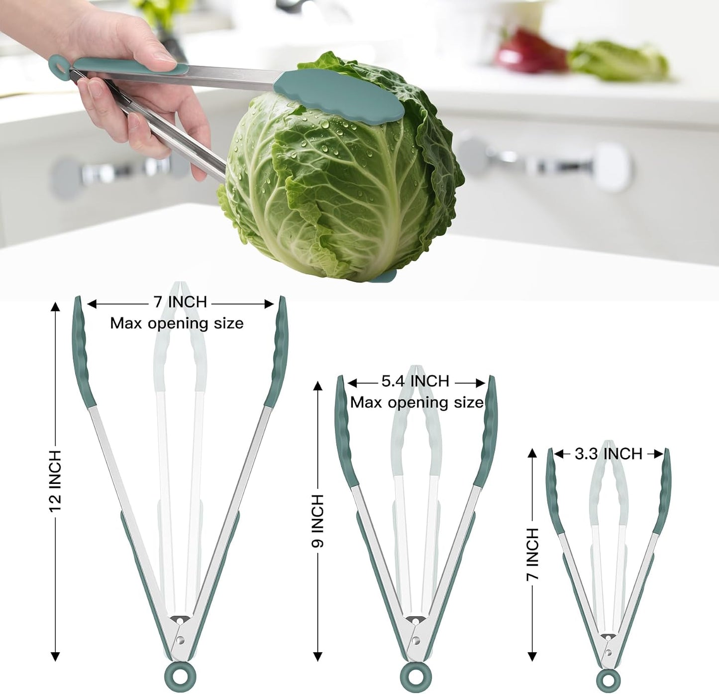 Premium Stainless Steel Locking Kitchen Tongs with Silicon Tips, Set of 3-7", 9" and 12" (Gradient Blue)