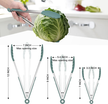 Premium Stainless Steel Locking Kitchen Tongs with Silicon Tips, Set of 3-7", 9" and 12" (Gradient Blue)