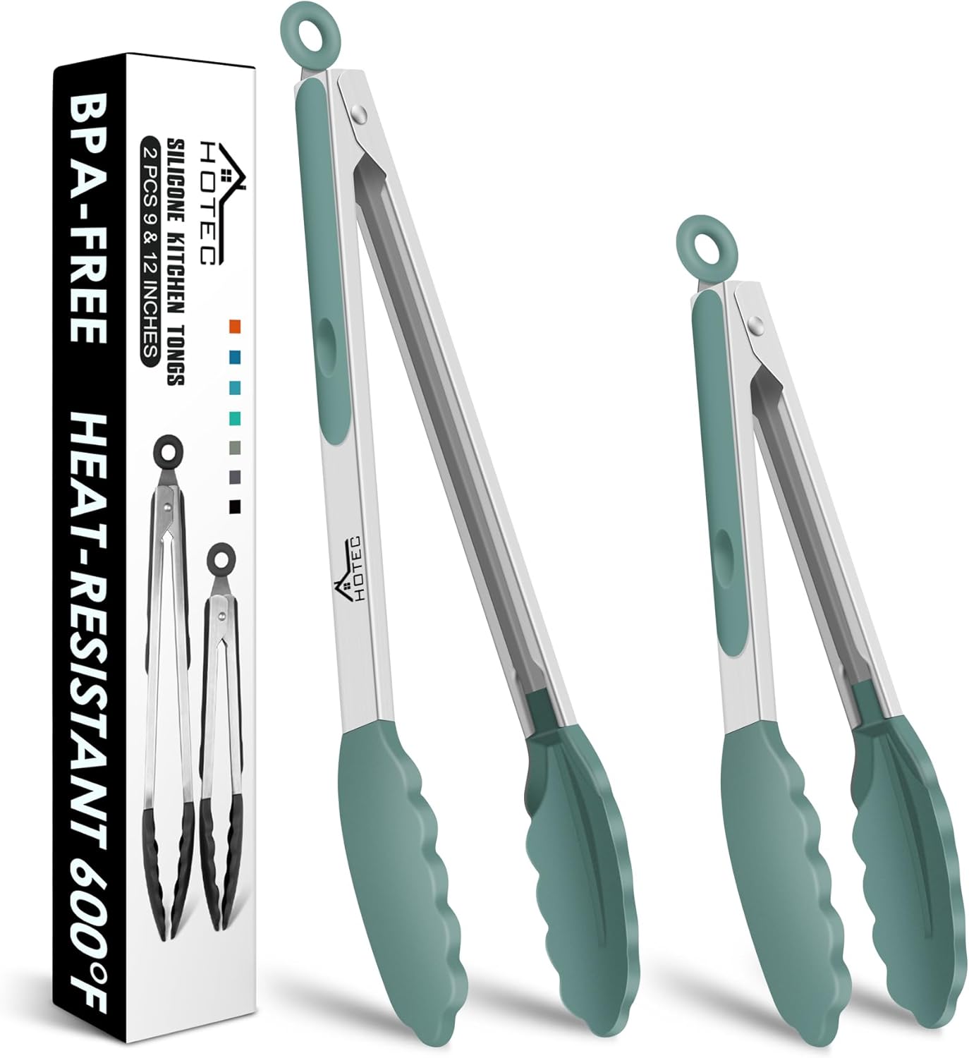 Premium Stainless Steel Locking Kitchen Tongs with Silicon Tips, Set of 3-7", 9" and 12" (Gradient Blue)
