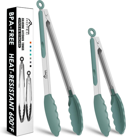 Premium Stainless Steel Locking Kitchen Tongs with Silicon Tips, Set of 3-7", 9" and 12" (Gradient Blue)