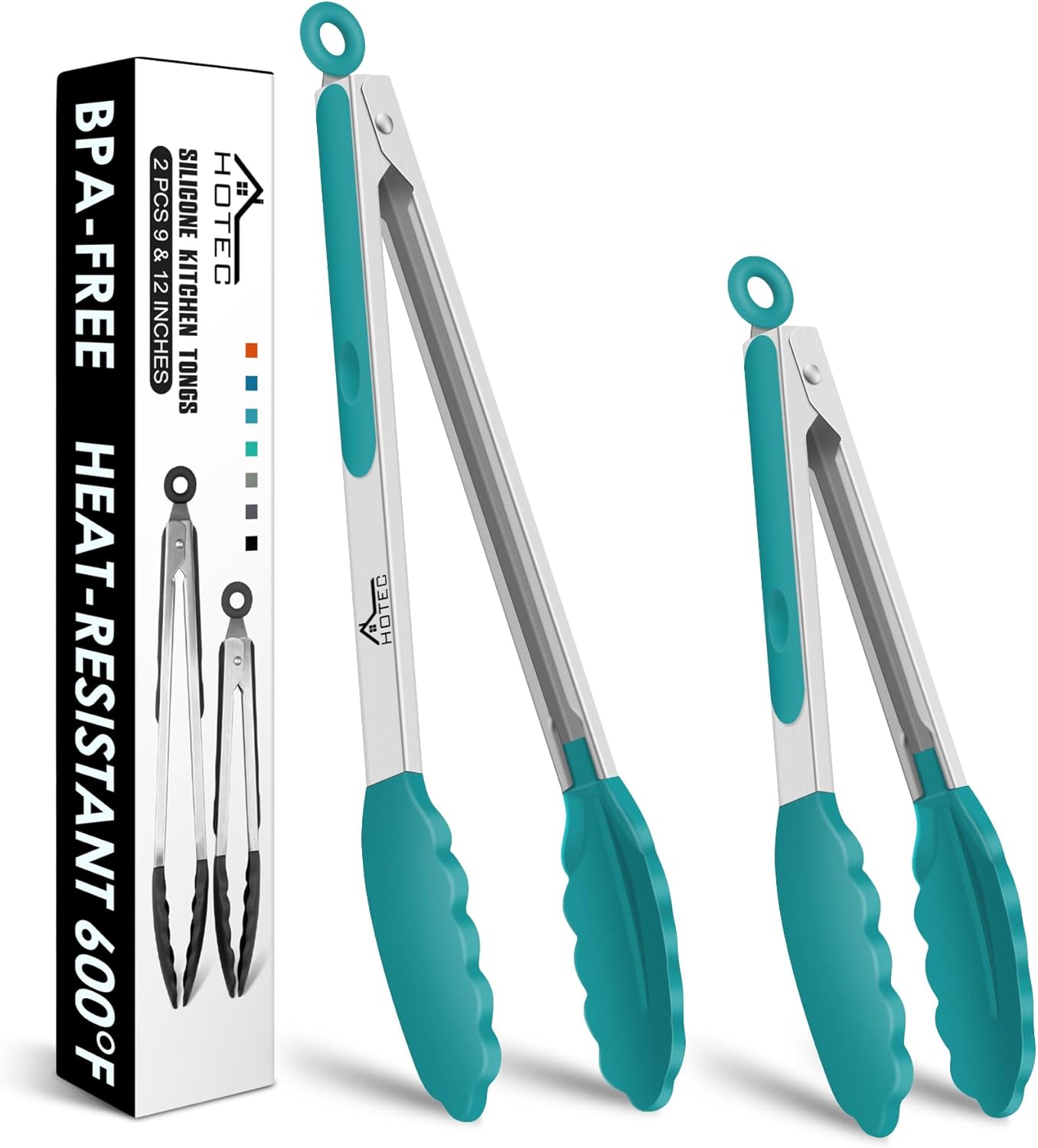 Premium Stainless Steel Locking Kitchen Tongs with Silicon Tips, Set of 3-7", 9" and 12" (Gradient Blue)