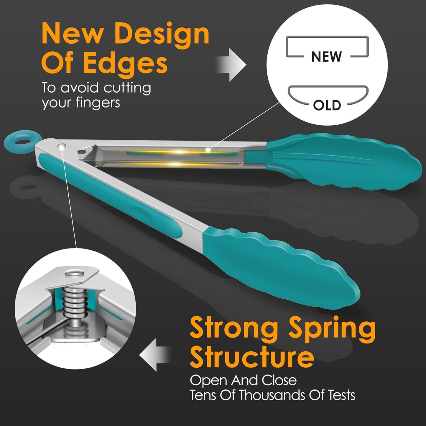 Premium Stainless Steel Locking Kitchen Tongs with Silicon Tips, Set of 3-7", 9" and 12" (Gradient Blue)