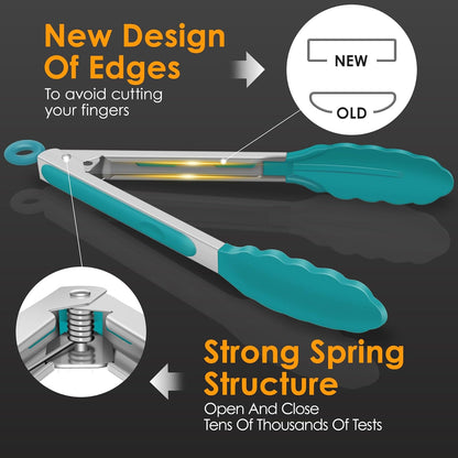 Premium Stainless Steel Locking Kitchen Tongs with Silicon Tips, Set of 3-7", 9" and 12" (Gradient Blue)