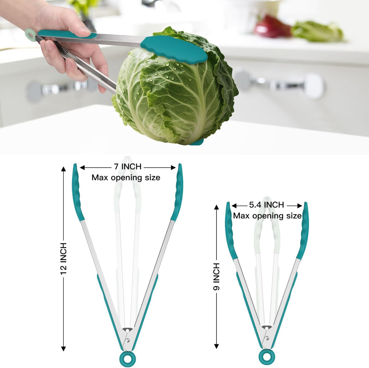 Premium Stainless Steel Locking Kitchen Tongs with Silicon Tips, Set of 3-7", 9" and 12" (Gradient Blue)