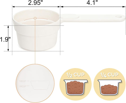 4 Pack Dog Food Scoop 1/2 Cup, Melamine Pet Food Measuring Cup with Long Handle, Food-Grade Half Cup Feeding Scoop for Cat, Bird, Rabbit, Dry Wet Food, Dishwasher Safe, Accurate Portion Control