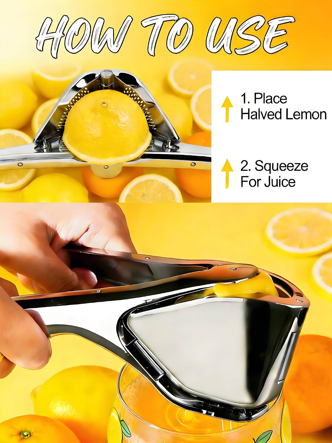 Lemon Squeezer, Stainless Steel Manual Citrus Squeezer, Silver