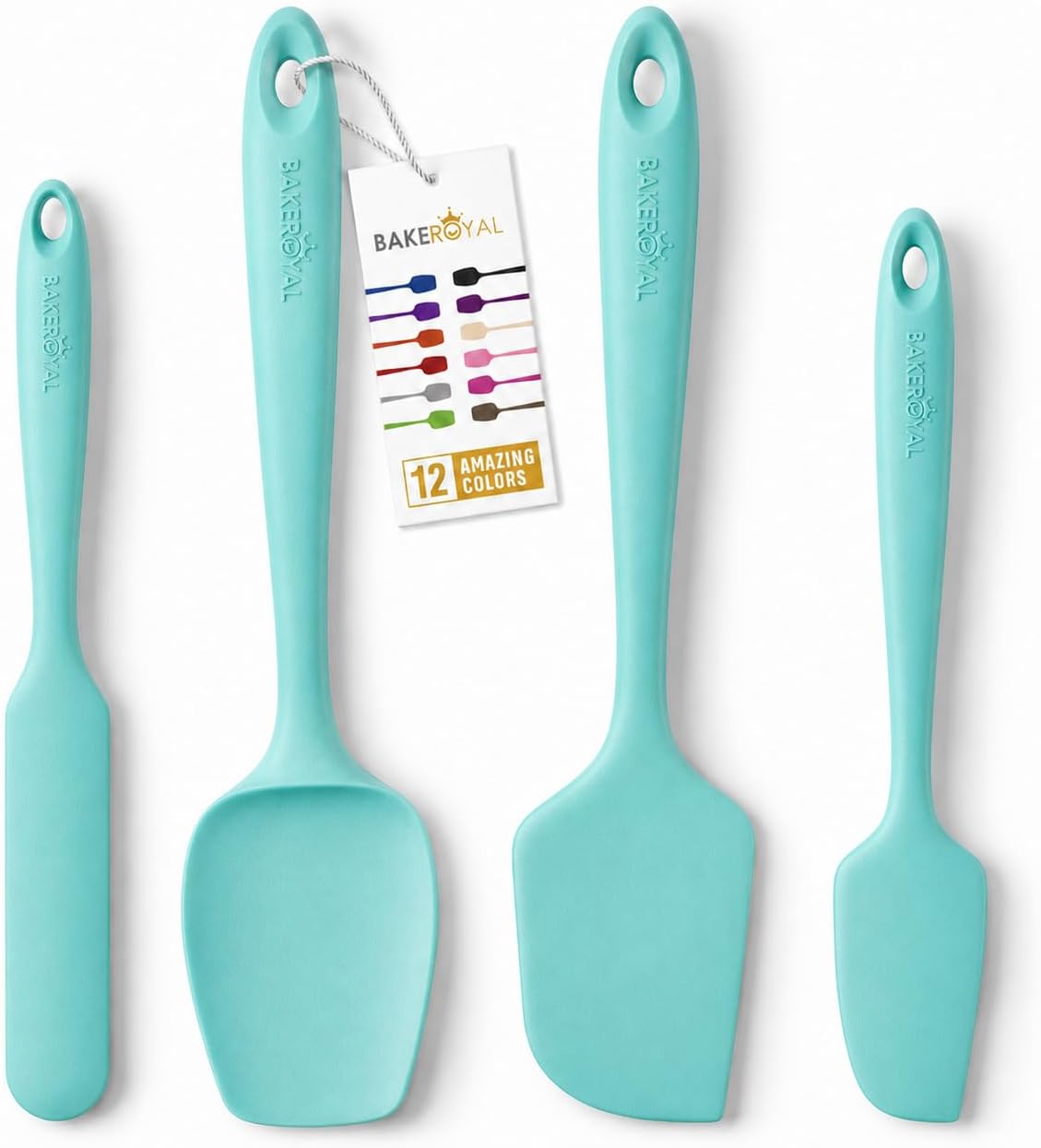 Silicone Spatula Set, 600°F Heat Resistant, 4 Piece BPA-Free Food Grade Silicone Kitchen Utensils Set for Baking, Cooking & Mixing, Non Stick Silicone Cooking Utensils Set - Aqua