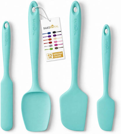 Silicone Spatula Set, 600°F Heat Resistant, 4 Piece BPA-Free Food Grade Silicone Kitchen Utensils Set for Baking, Cooking & Mixing, Non Stick Silicone Cooking Utensils Set - Aqua
