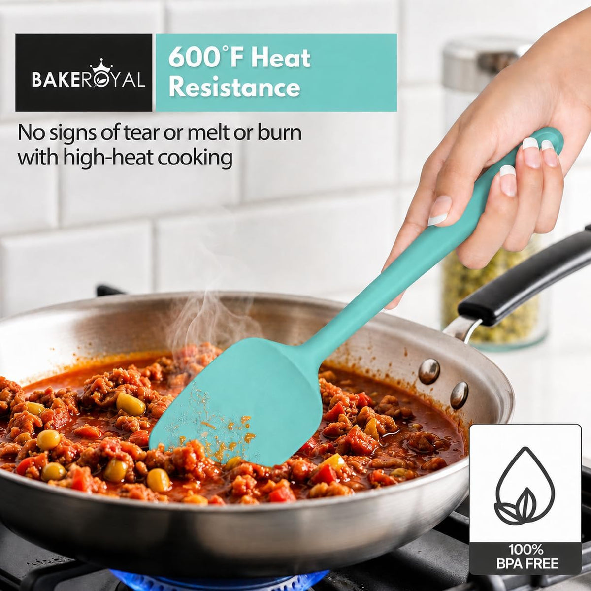 Silicone Spatula Set, 600°F Heat Resistant, 4 Piece BPA-Free Food Grade Silicone Kitchen Utensils Set for Baking, Cooking & Mixing, Non Stick Silicone Cooking Utensils Set - Aqua