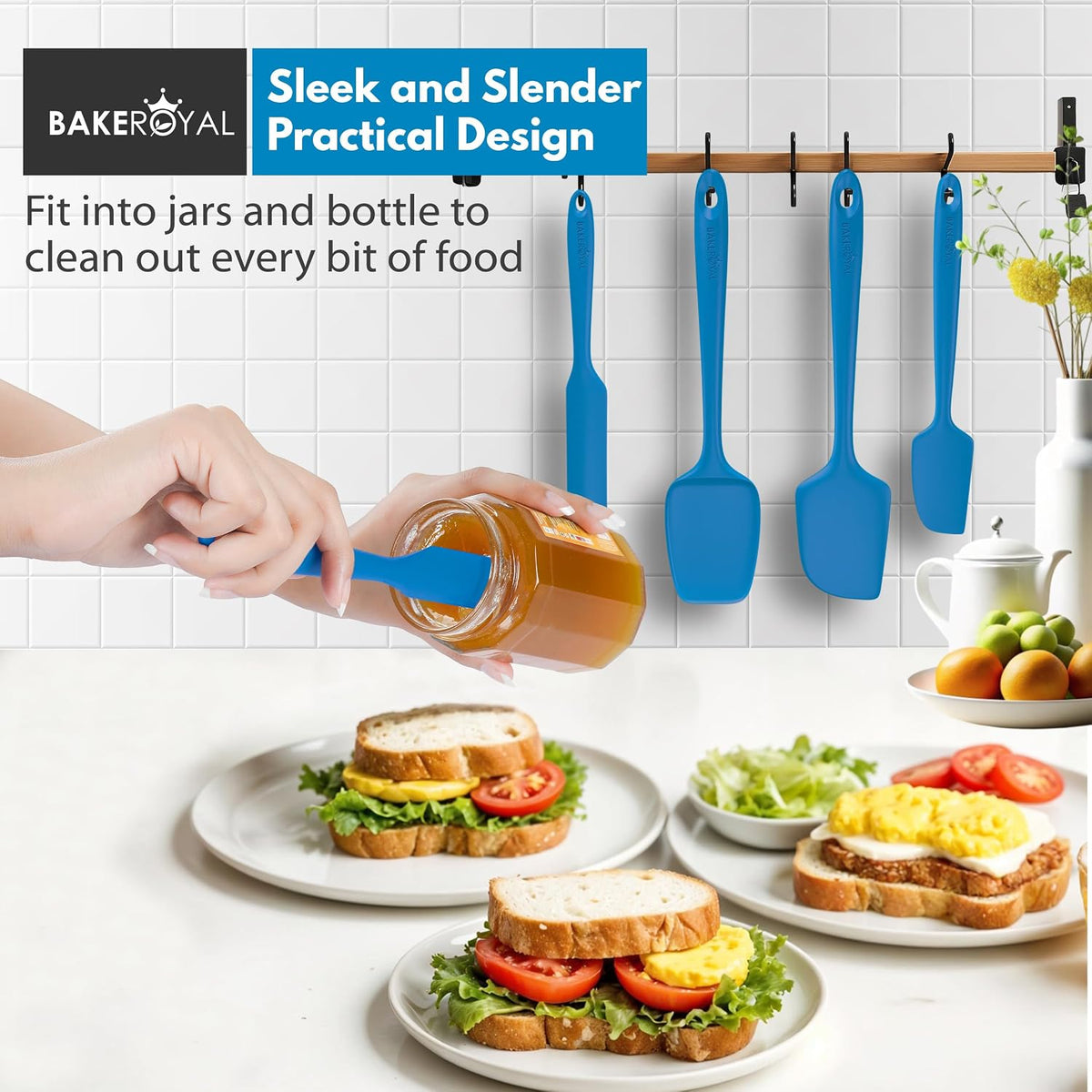 Silicone Spatula Set, 600°F Heat Resistant, 4 Piece BPA-Free Food Grade Silicone Kitchen Utensils Set for Baking, Cooking & Mixing, Non Stick Silicone Cooking Utensils Set - Aqua