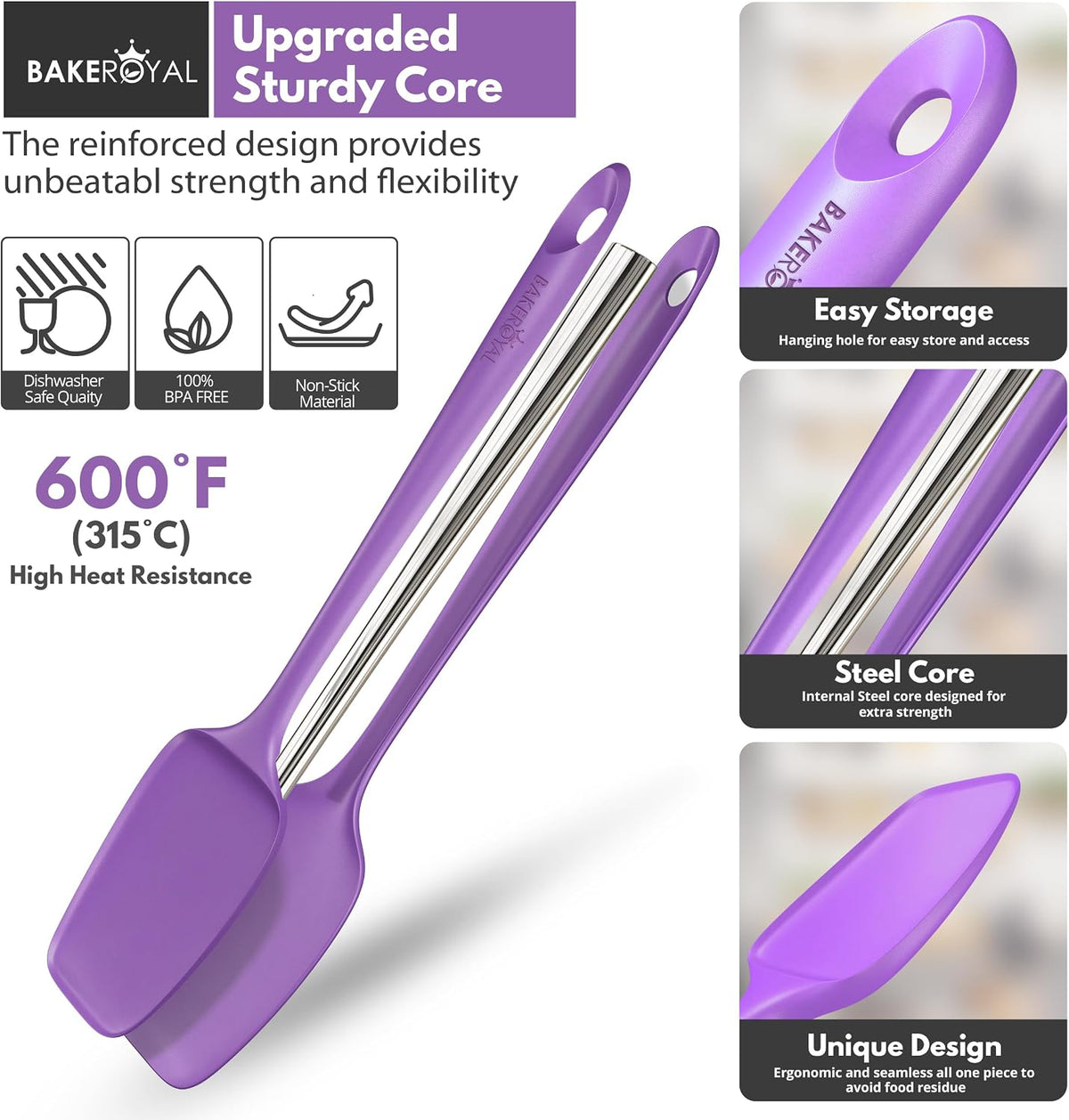 Silicone Spatula Set, 600°F Heat Resistant, 4 Piece BPA-Free Food Grade Silicone Kitchen Utensils Set for Baking, Cooking & Mixing, Non Stick Silicone Cooking Utensils Set - Aqua