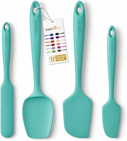 Silicone Spatula Set, 600°F Heat Resistant, 4 Piece BPA-Free Food Grade Silicone Kitchen Utensils Set for Baking, Cooking & Mixing, Non Stick Silicone Cooking Utensils Set - Aqua