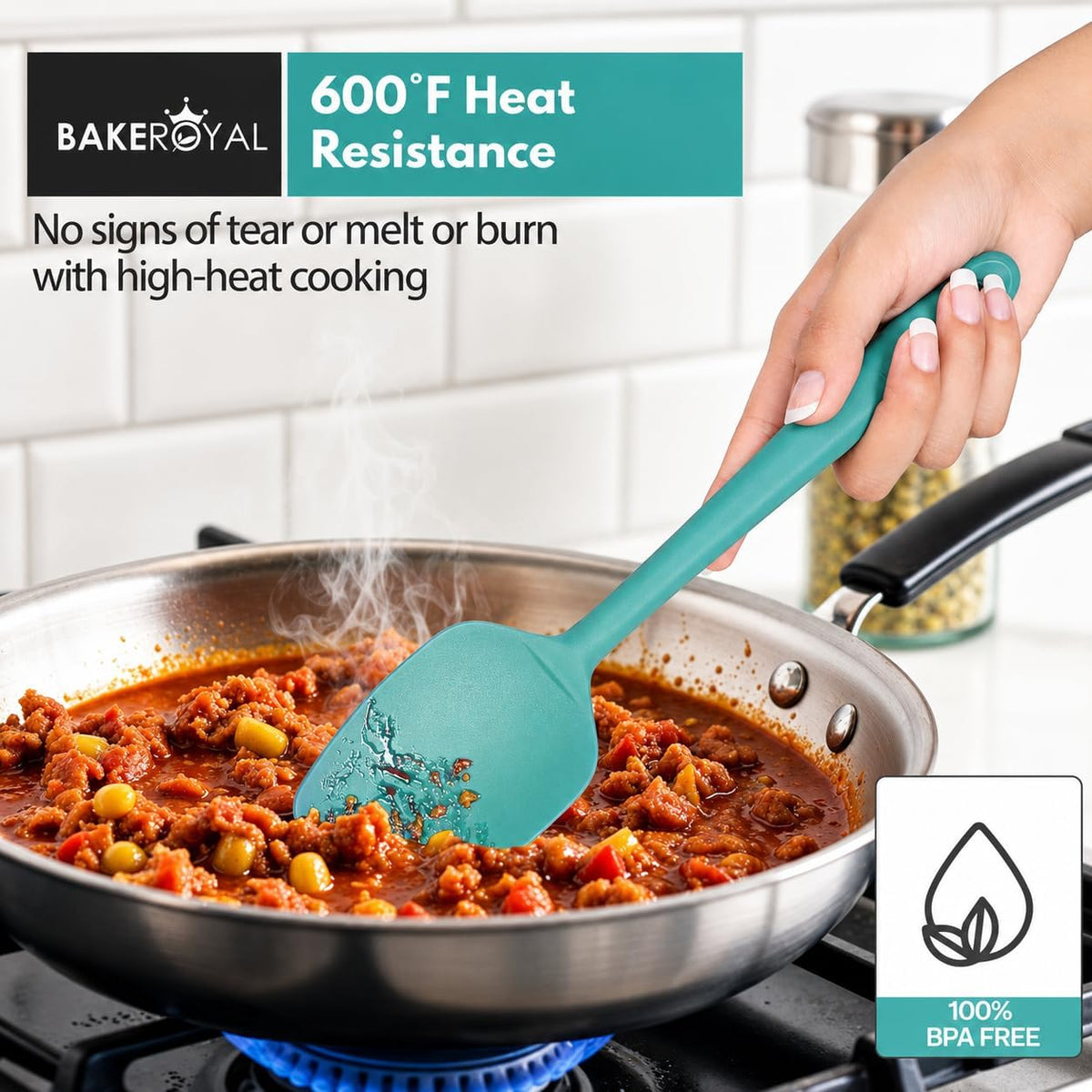 Silicone Spatula Set, 600°F Heat Resistant, 4 Piece BPA-Free Food Grade Silicone Kitchen Utensils Set for Baking, Cooking & Mixing, Non Stick Silicone Cooking Utensils Set - Aqua