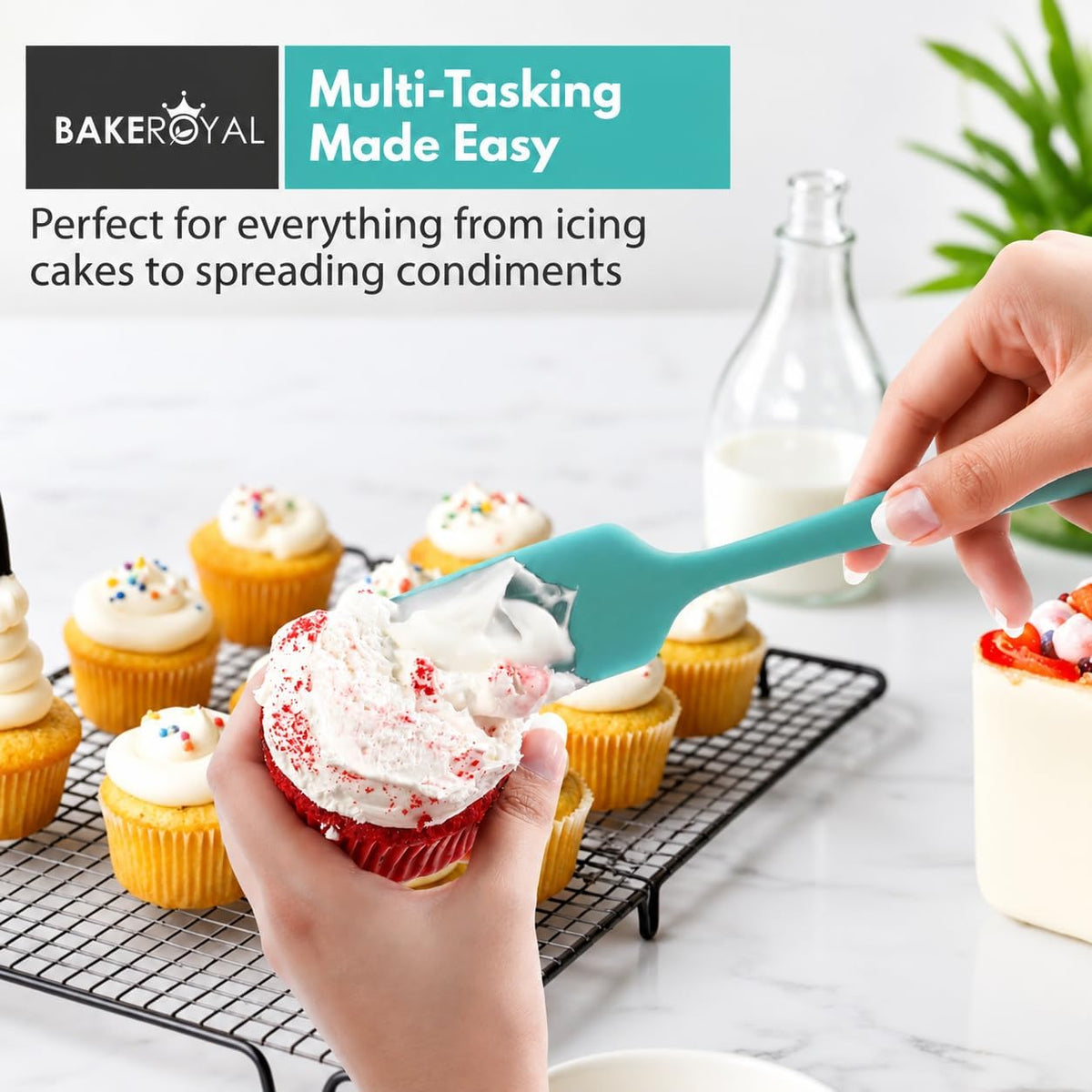 Silicone Spatula Set, 600°F Heat Resistant, 4 Piece BPA-Free Food Grade Silicone Kitchen Utensils Set for Baking, Cooking & Mixing, Non Stick Silicone Cooking Utensils Set - Aqua