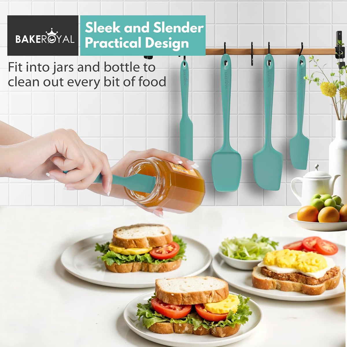Silicone Spatula Set, 600°F Heat Resistant, 4 Piece BPA-Free Food Grade Silicone Kitchen Utensils Set for Baking, Cooking & Mixing, Non Stick Silicone Cooking Utensils Set - Aqua