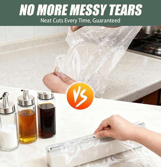 Magnetic Plastic Wrap Dispenser with Cutter for Kitchen.