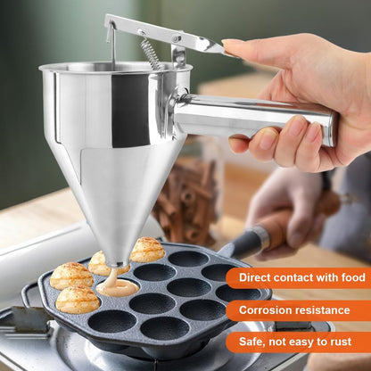Pancake Batter Dispenser, Stainless Steel Funnel Cake Dispenser with with Squeeze Handle & Stand for Pancakes, Cupcakes, Takoyaki, Waffle and Baked Goods(SIZE:S,600ml)
