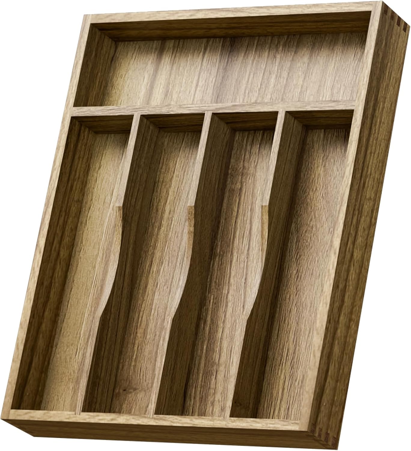 Kiasthome Acacia Wood Kitchen Silverware Drawer Organizer, Expandable Utensil Cutlery Drawer Organizer with Dividers, Flatware Organizer Silverware Tray for Spoon, Fork, 13''-21''x16.9'' (6-8 Slots)