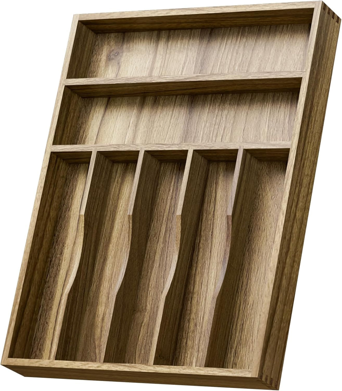 Kiasthome Acacia Wood Kitchen Silverware Drawer Organizer, Expandable Utensil Cutlery Drawer Organizer with Dividers, Flatware Organizer Silverware Tray for Spoon, Fork, 13''-21''x16.9'' (6-8 Slots)