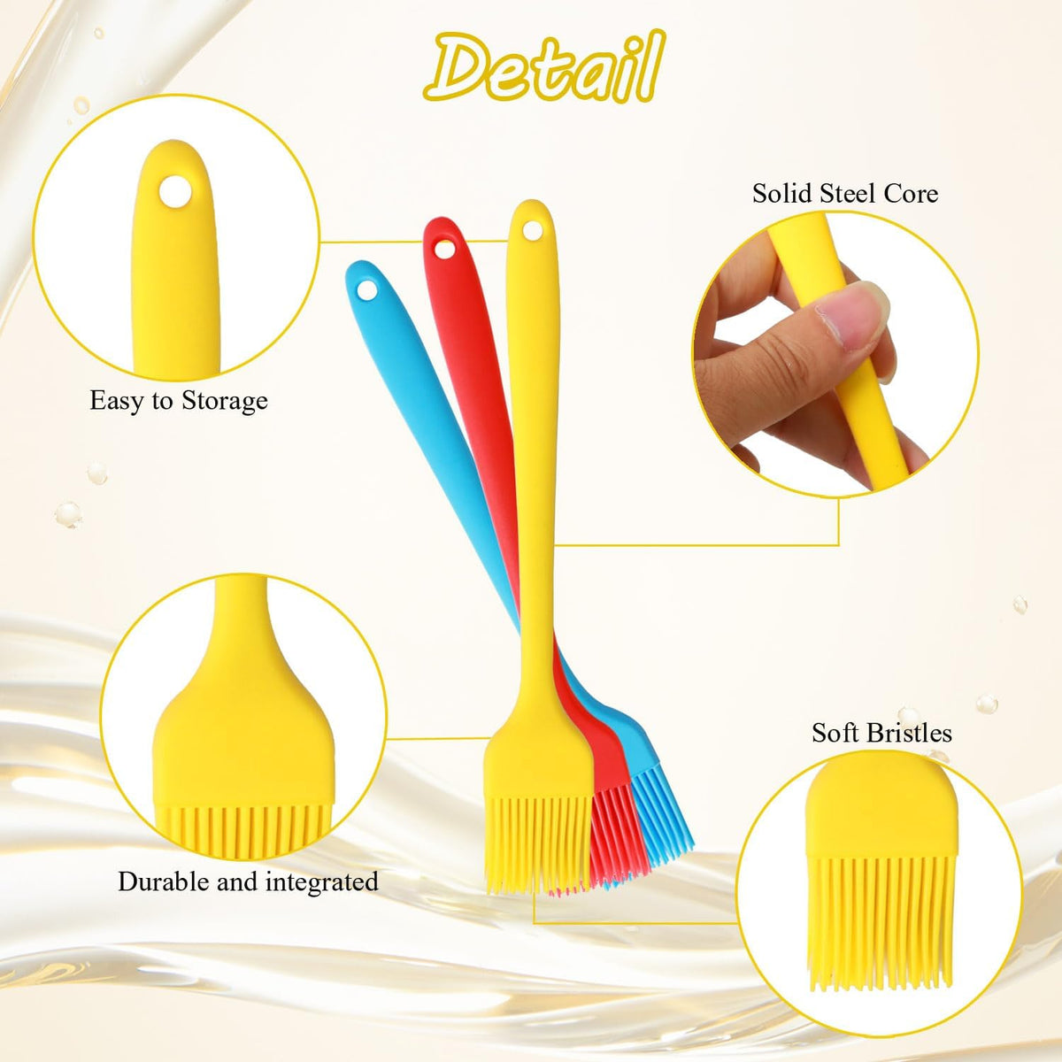 Silicone Basting Pastry Brush, 3 PCS Heat Resistant Food Brush, Food Brush Suitable for BBQ Grill and Baking, Dishwasher Safe (3 Colors)