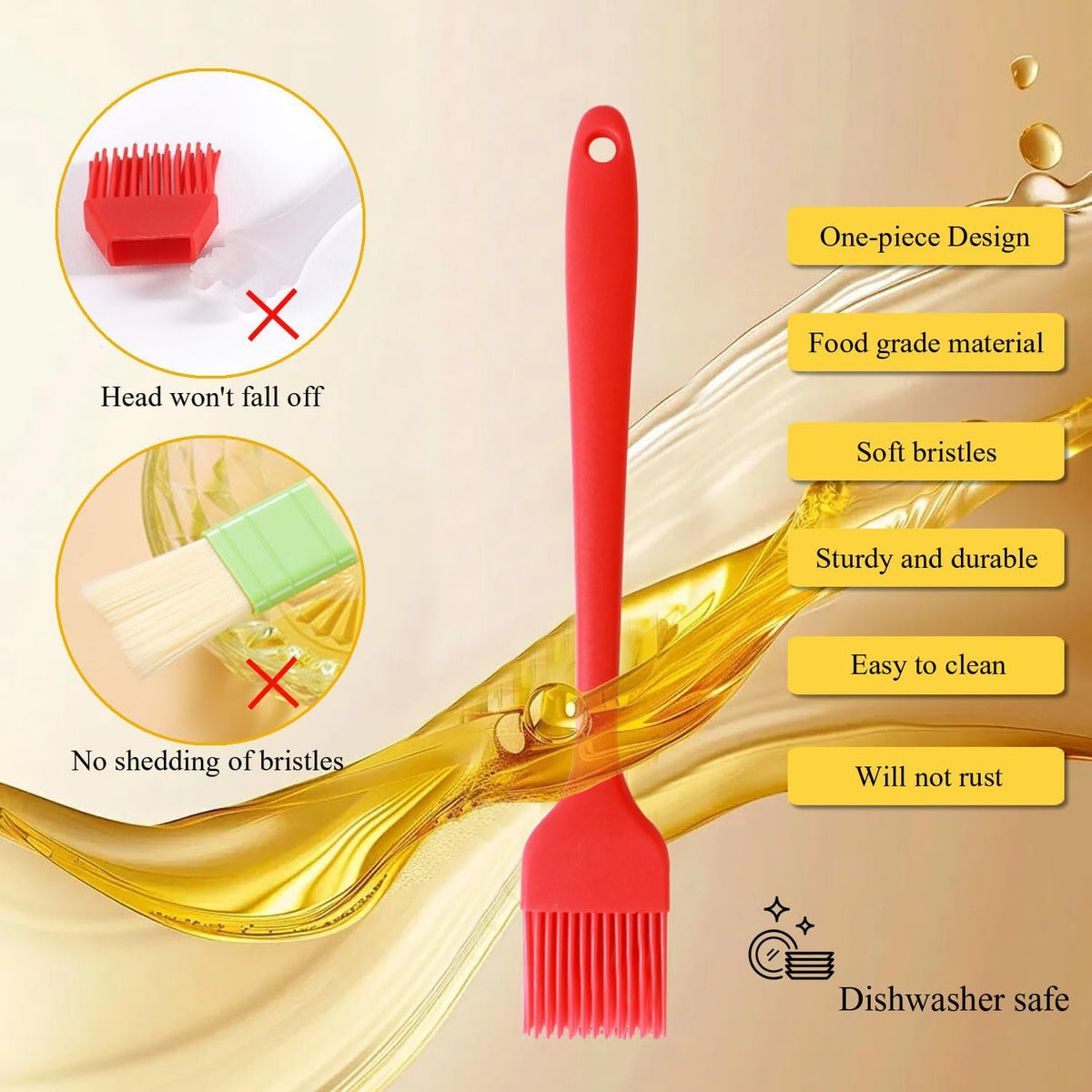 Silicone Basting Pastry Brush, 3 PCS Heat Resistant Food Brush, Food Brush Suitable for BBQ Grill and Baking, Dishwasher Safe (3 Colors)