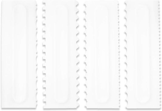 Cake Scraper Set Decorating Comb and Icing Smoother Tool Mousse Butter Cream Cake Edge DIY Tool Plastic Sawtooth Cake Scraper Icing Smoother Comb Set Kitchen Baking Tools Christmas Gift (4 Pack)