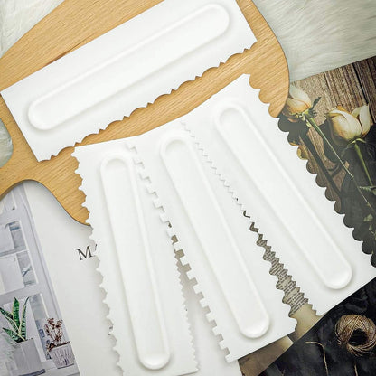 Cake Scraper Set Decorating Comb and Icing Smoother Tool Mousse Butter Cream Cake Edge DIY Tool Plastic Sawtooth Cake Scraper Icing Smoother Comb Set Kitchen Baking Tools Christmas Gift (4 Pack)