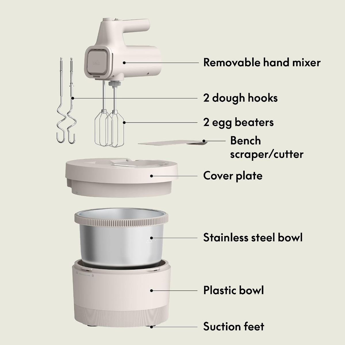 3.5 Qt Hand & Stand Mixer, 2 in 1 Electric Mixer with Bowl, Oatmilk