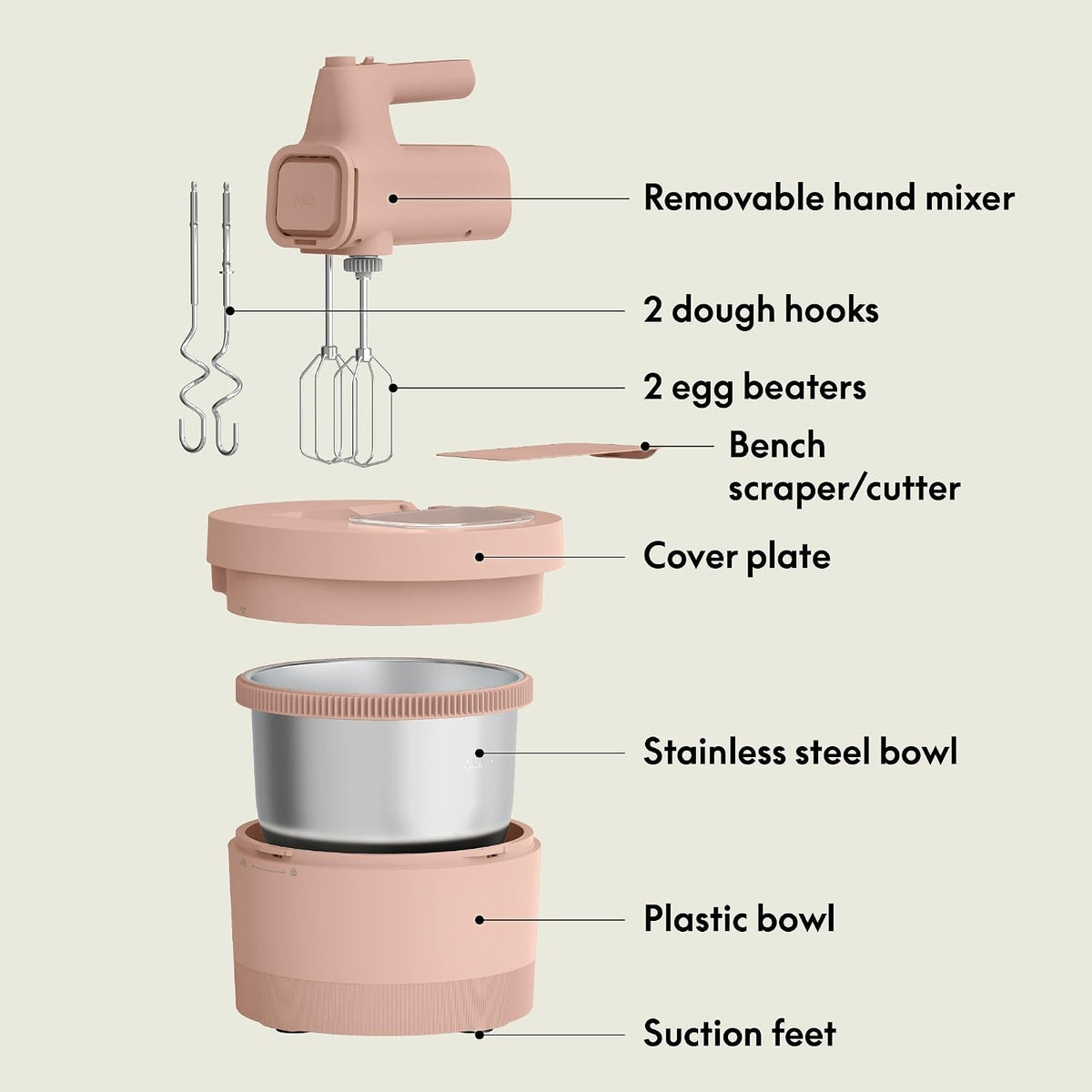 3.5 Qt Hand & Stand Mixer, 2 in 1 Electric Mixer with Bowl, Oatmilk