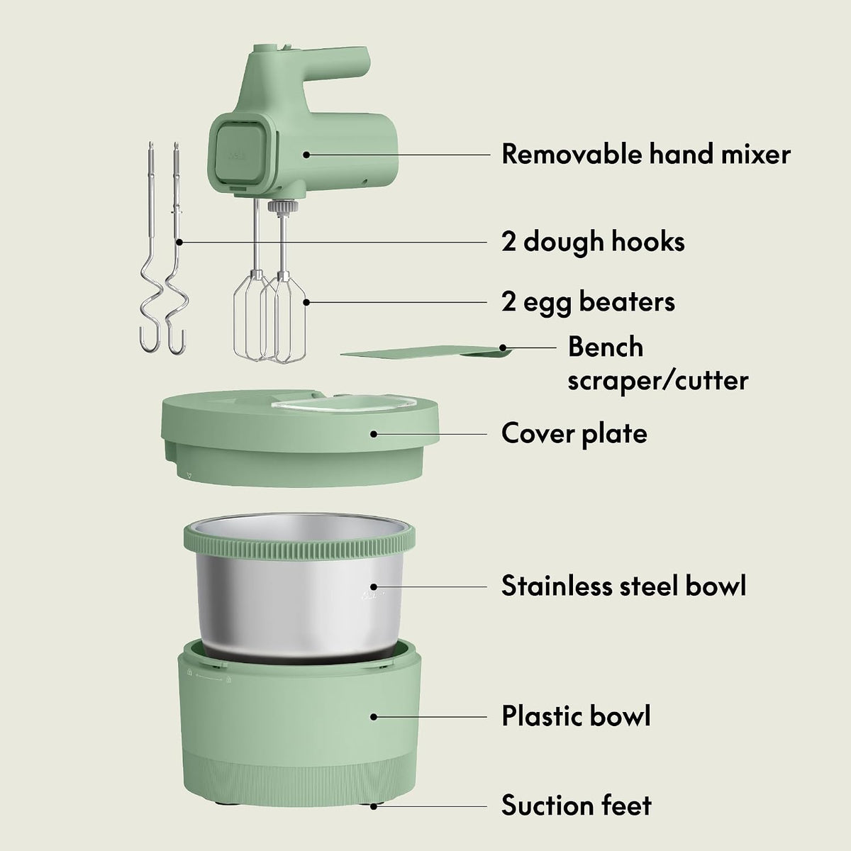 3.5 Qt Hand & Stand Mixer, 2 in 1 Electric Mixer with Bowl, Oatmilk