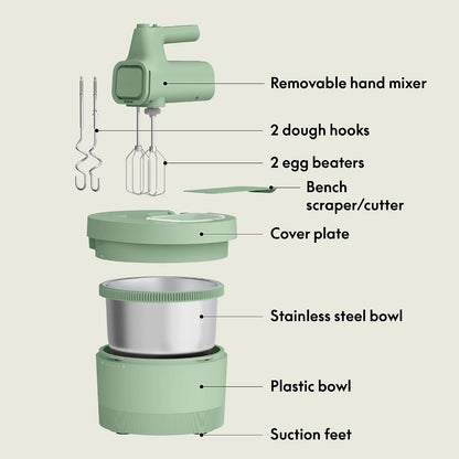 3.5 Qt Hand & Stand Mixer, 2 in 1 Electric Mixer with Bowl, Oatmilk