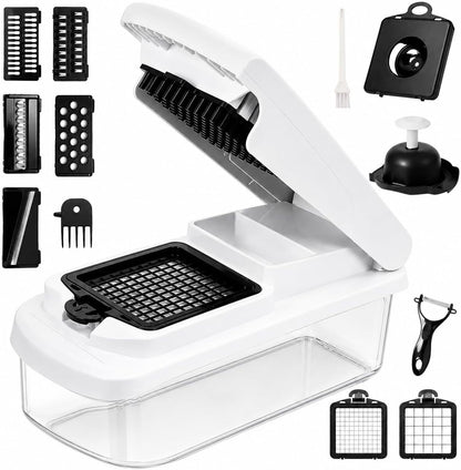 Vegetable Chopper, 15-in-1 Food Chopper with Container, Mandoline Slicer Dicer, Onion Chopper, Vegetable Cutter with Interchangeable Blades, Kitchen Gadget for Meal Prep, Fruits Veggies