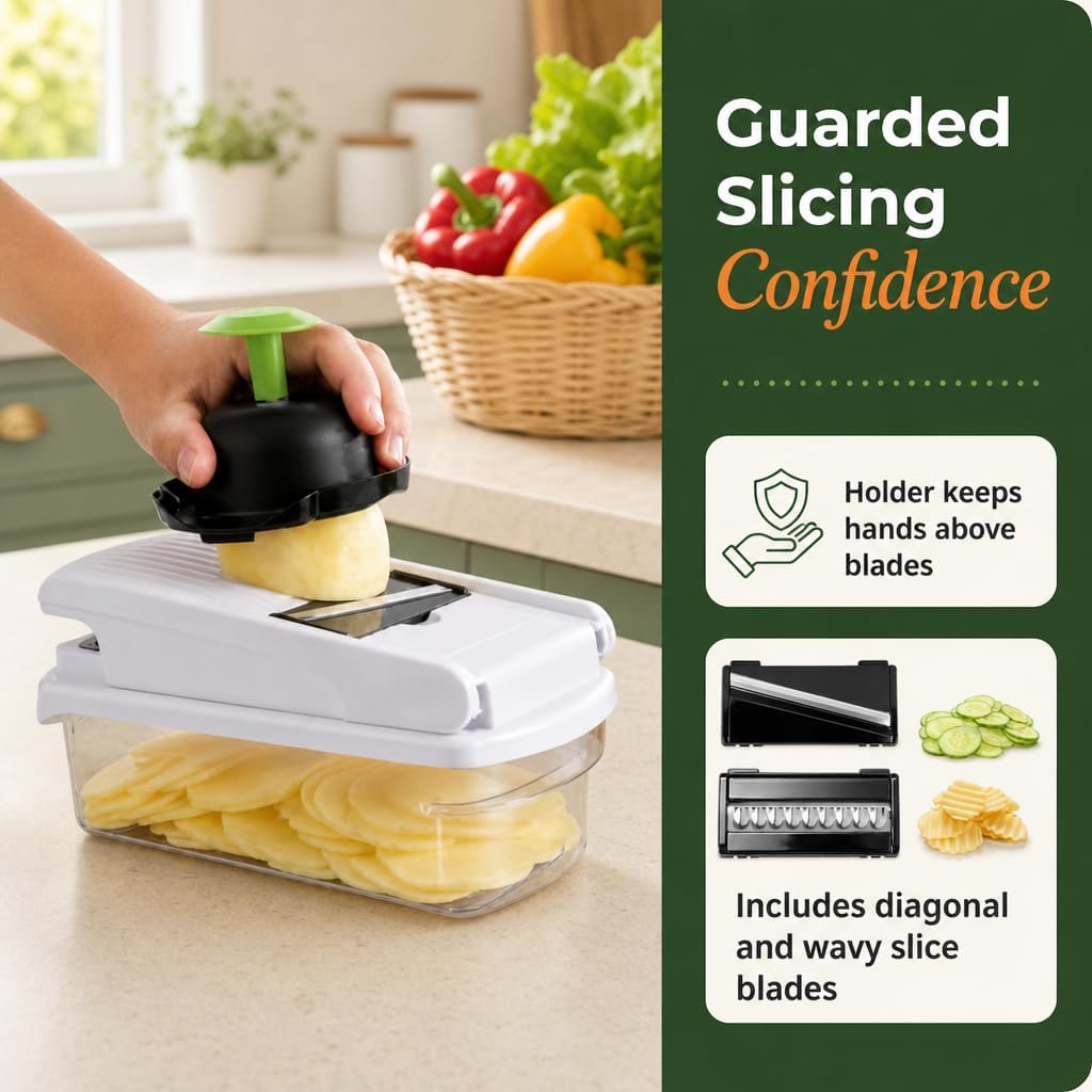 Vegetable Chopper, 15-in-1 Food Chopper with Container, Mandoline Slicer Dicer, Onion Chopper, Vegetable Cutter with Interchangeable Blades, Kitchen Gadget for Meal Prep, Fruits Veggies