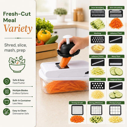 Vegetable Chopper, 15-in-1 Food Chopper with Container, Mandoline Slicer Dicer, Onion Chopper, Vegetable Cutter with Interchangeable Blades, Kitchen Gadget for Meal Prep, Fruits Veggies