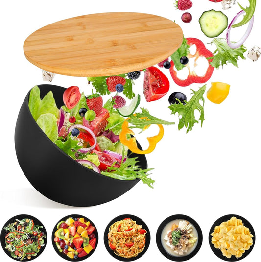 Salad Bowl Set of 3, Natural Bamboo Fiber Salad Serving Bowls with Lids,Mixing Bowl for Preparing and Serving Salad, Cereal, Fruit, Veggies, Popcorn,Chips & Bread(10",8",6")