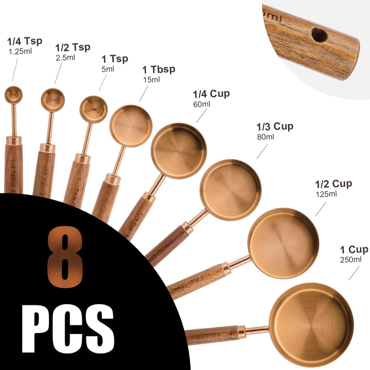 Measuring Cups and Spoons Set with Wood Handles 8PCS