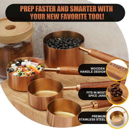 Measuring Cups and Spoons Set with Wood Handles 8PCS