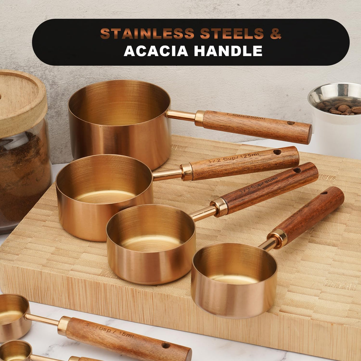 Measuring Cups and Spoons Set with Wood Handles 8PCS