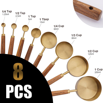 Measuring Cups and Spoons Set with Wood Handles 8PCS