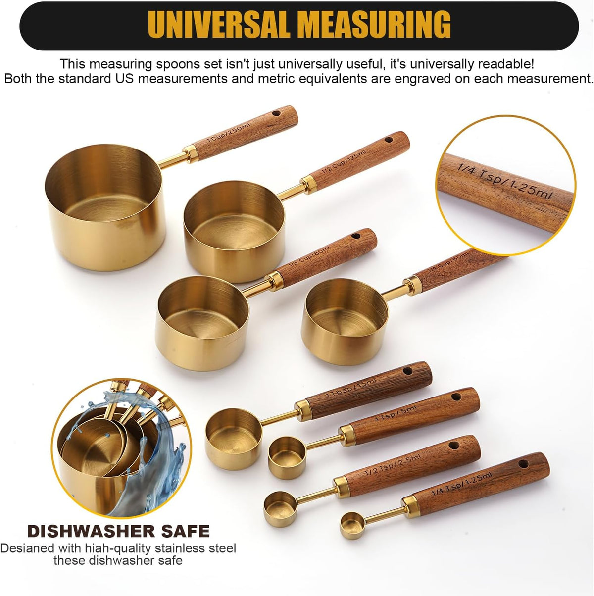 Measuring Cups and Spoons Set with Wood Handles 8PCS