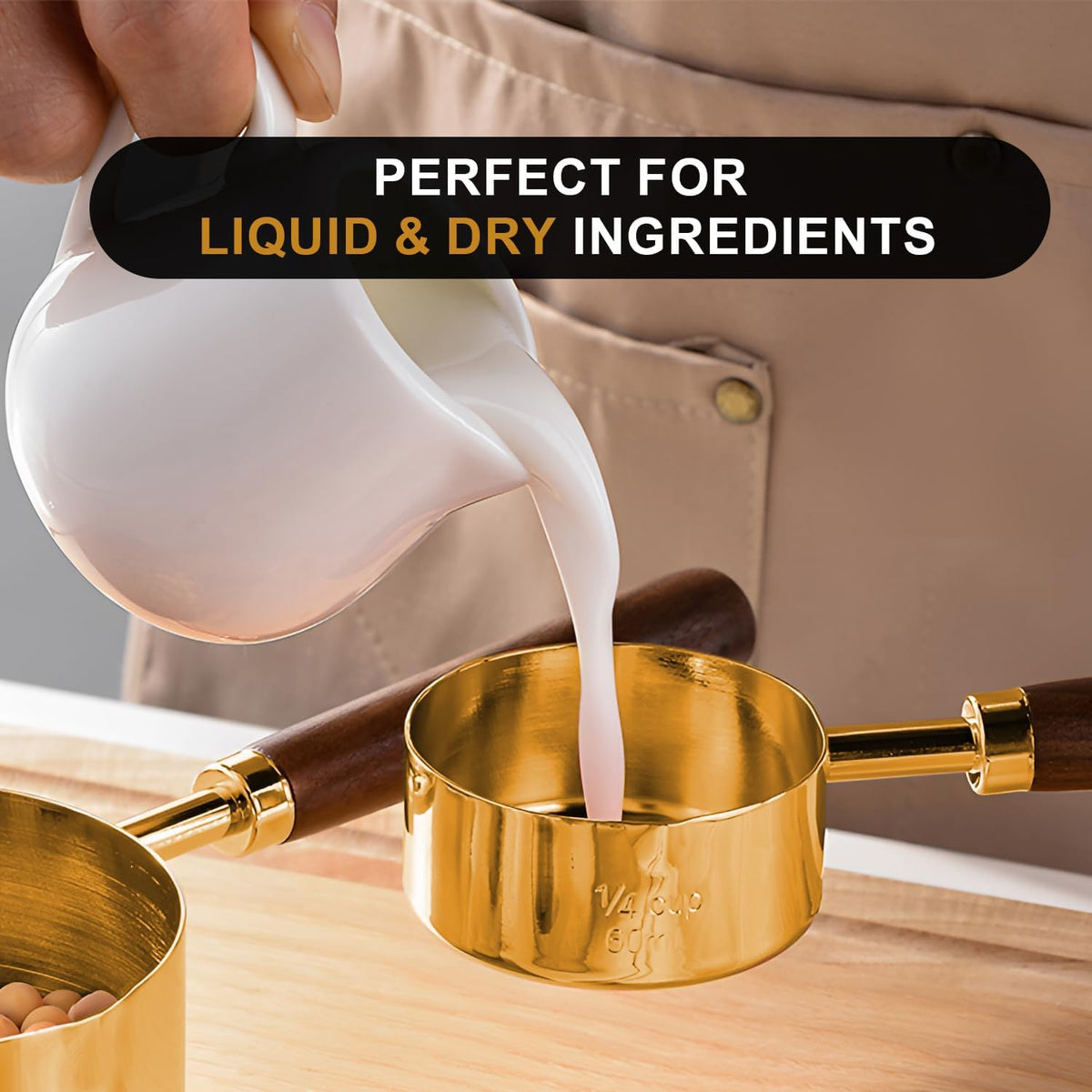 Measuring Cups and Spoons Set with Wood Handles 8PCS