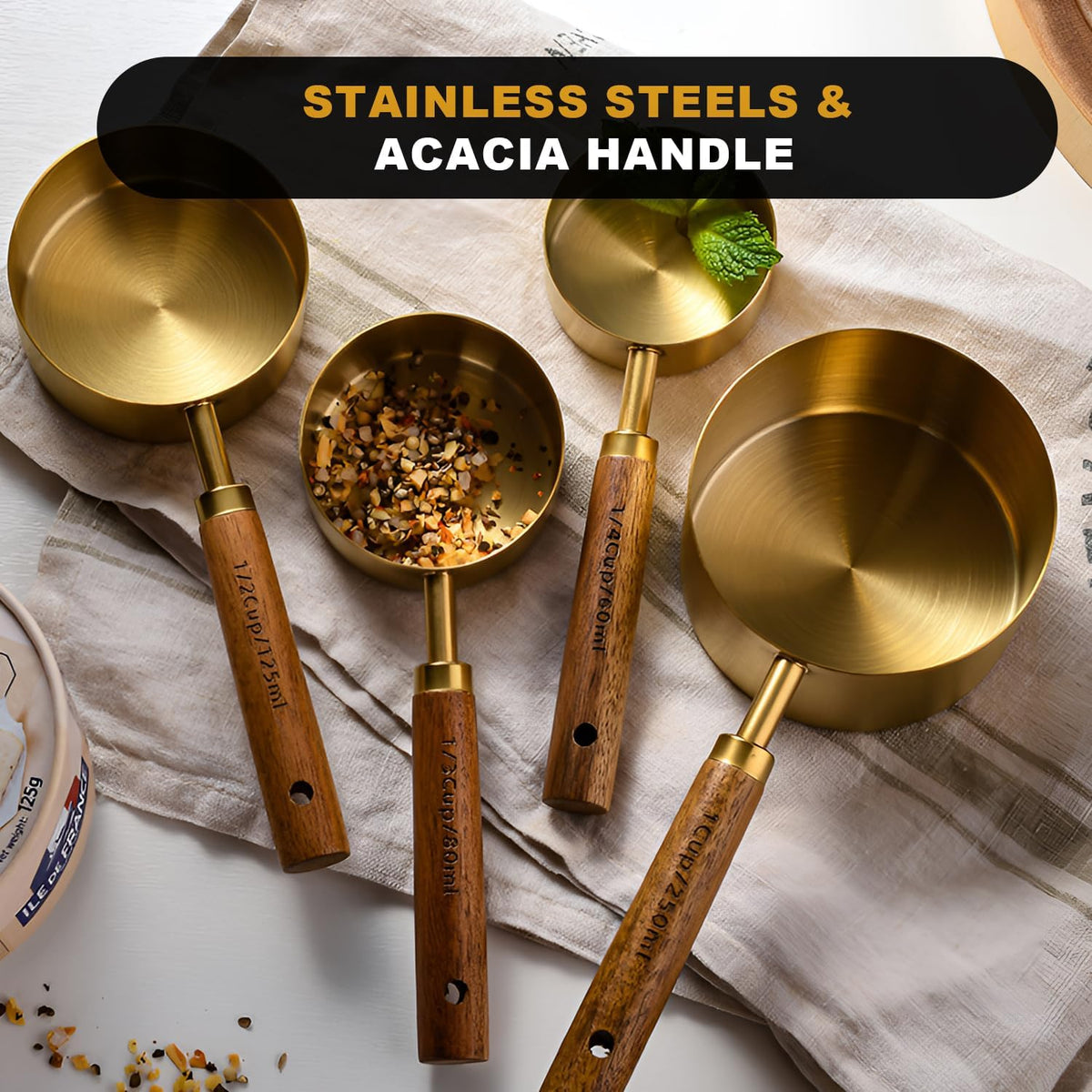 Measuring Cups and Spoons Set with Wood Handles 8PCS