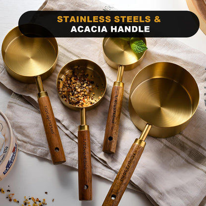 Measuring Cups and Spoons Set with Wood Handles 8PCS