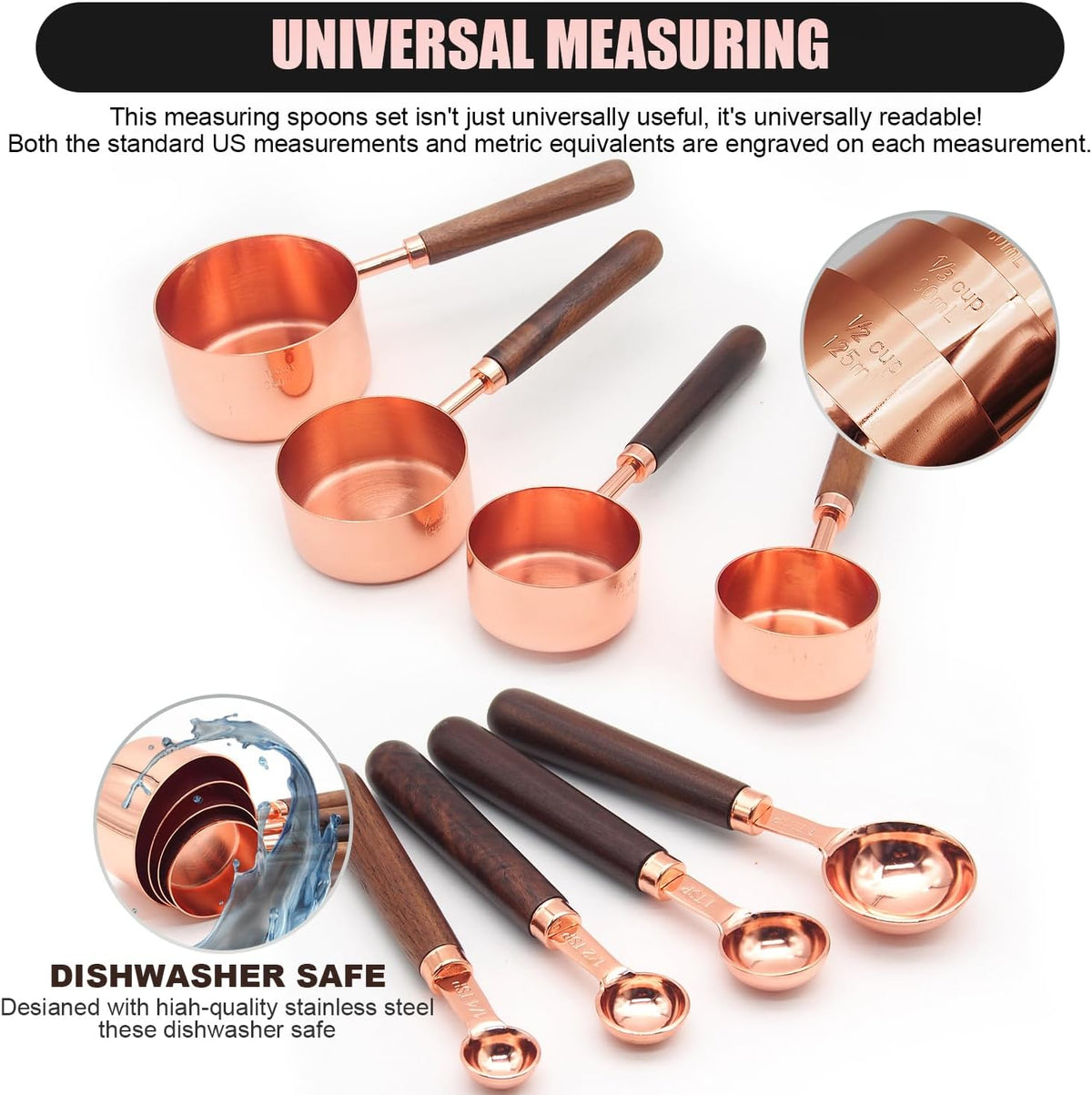 Measuring Cups and Spoons Set with Wood Handles 8PCS