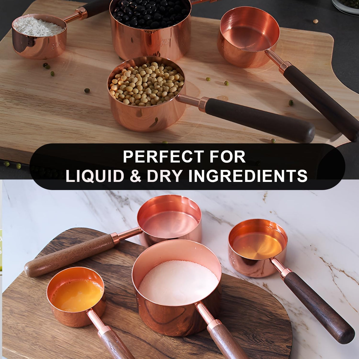 Measuring Cups and Spoons Set with Wood Handles 8PCS