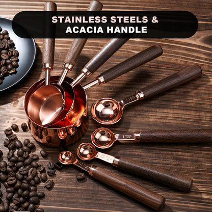 Measuring Cups and Spoons Set with Wood Handles 8PCS
